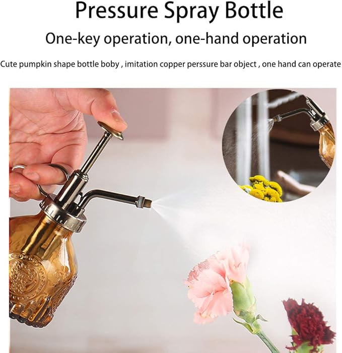 Plant Mister Glass Spray Bottle Small Plant Watering Can 6.4" Tall Retro Indoor Watering Can Bronze Plastic Top Pump for Garden Indoor Plant Sprayer (Blue)