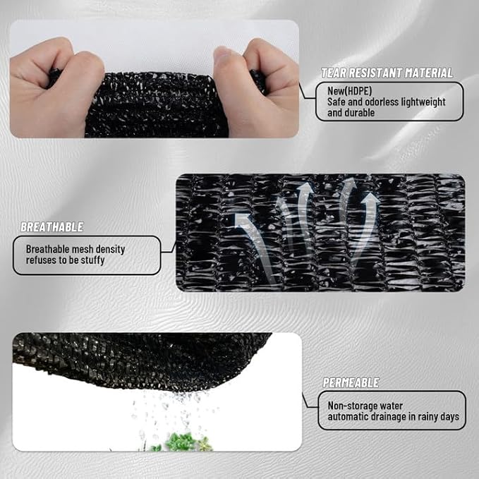 Cool Area 70% Sun Shade Cloth Mesh Tarp with Grommets for Plant Cover 12x20ft Patio Canopy Garden Pergola Greenhouse Car Barn Kennel Black