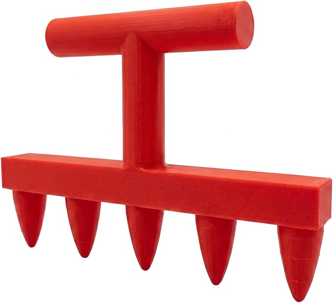 3D Printed 5-Prong Seed Dibber Gardening Tool, Unibody Hand Seeding Punch & Plant Hole Digger for Raised Beds, Seed Spacing Tool & Garden Row Maker, 7.1" x 4.7" (Red)