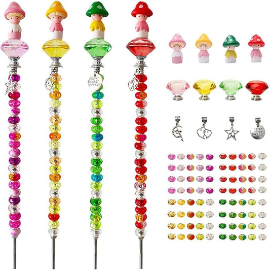 102 Pcs Fairy Garden Accessories Outdoor Kit - DIY Fairy Wand Beaded Garden Stakes Decorative Kit with Miniature Mushrooms Figurine for Different Festivals, Beadable Items(Mushrooms)
