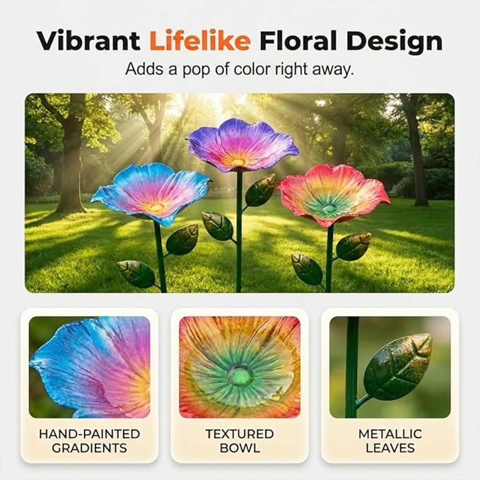 AIIONP Handmade Metal Flower Garden Stake, 2026 New Outdoor Garden Decor, Weather-Resistant Decorative Yard Art for Backyard, Artistic Metal Flower Stake for Garden Enthusiasts (2, Purple)