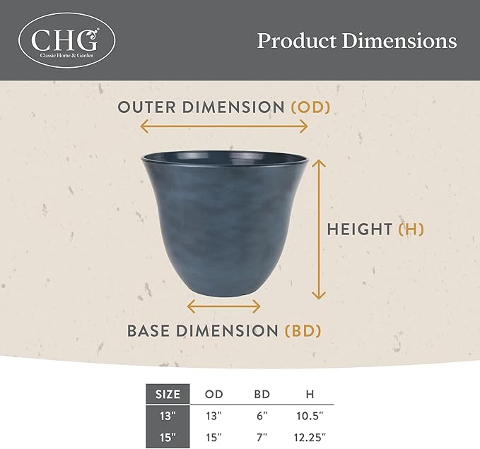 Classic Home and Garden by Growscape Honeysuckle Resin Planters - Lightweight Indoor & Outdoor Plant Pots - UV-Resistant Plastic Flower Pots - Pot Planters for Flowers & Herbs (13" Tequila Sunrise)