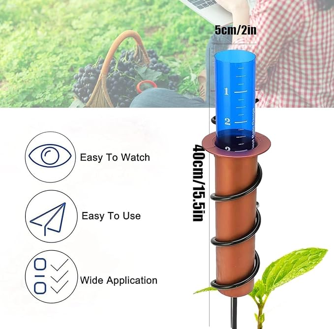 Copper Rain Gauge Outdoor Accurate Rain Gauge Rain Measure Gauge Decorative Rain Gauge Stake for Yard Garden Patio Lawn Orange