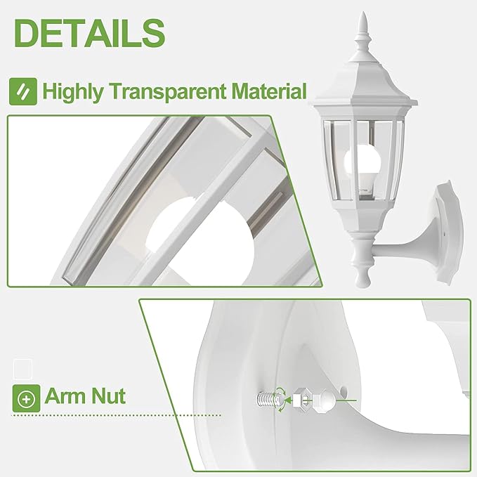 EMART Plastic Outdoor Wall Light Fixtures with Bulbs, Waterproof and Anti-Corrosion Porch Sconces, Exterior Lanterns Wall Mount Lamp for Outside, Garage, Front Door, House, Patio, 2 Pack, White