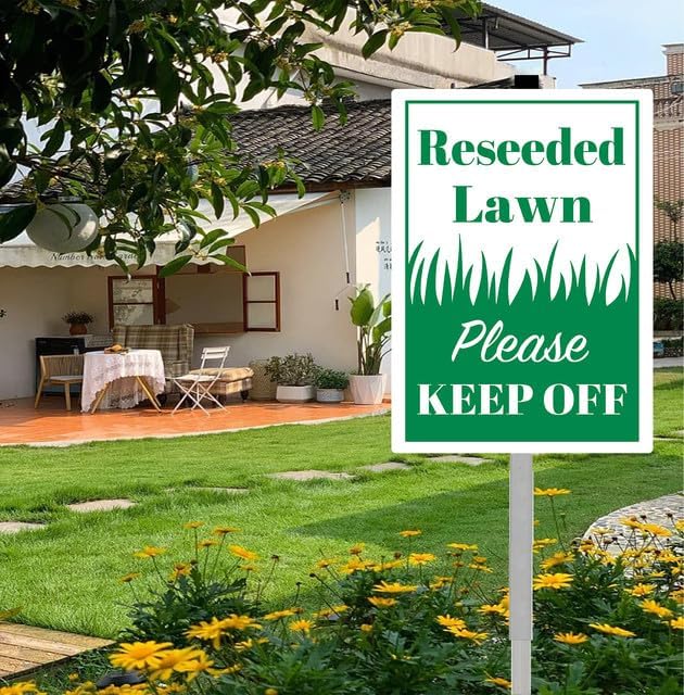 Reseeded Lawn Please Keep Off Yard Sign With Stakes 8x12 inches Rustproof Reflective Aluminum Stay Off Grass Lawn Sign Stand for Home Garden Outdoor