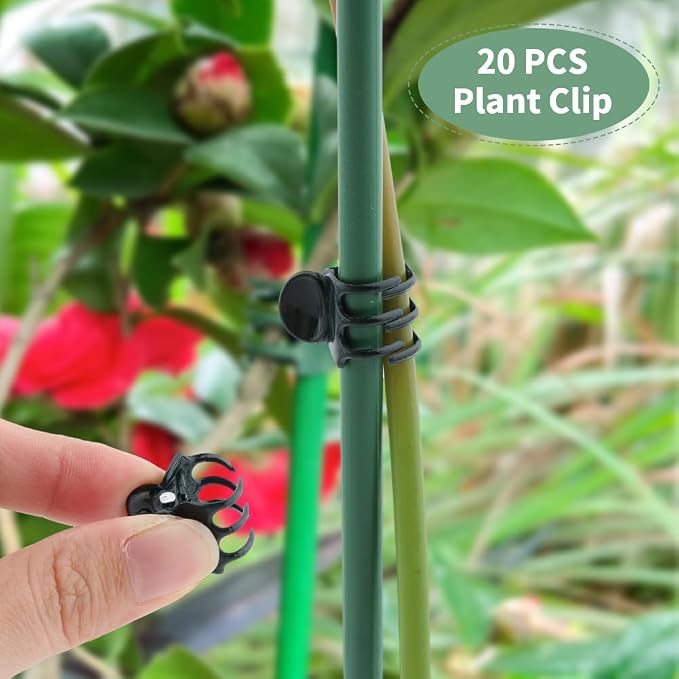 12Pcs Plant Support Stake,Half Round Plant Support Ring with 20 Pcs Clips,Plastic Plants Cage Holder for Small Plants Flower Vegetable,Indoor Leafy Plan t(Green,Size:24 x 14cm/9.45 x 5.51inch)