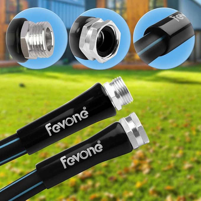 FEVONE 50 ft x 5/8 in No Kink Garden Hose, Heavy Duty Water Hose, Lightweight Hybrid Polymer, 3/4 in Aluminum Fittings for Lawn Watering, Yard Cleaning and Car Washing