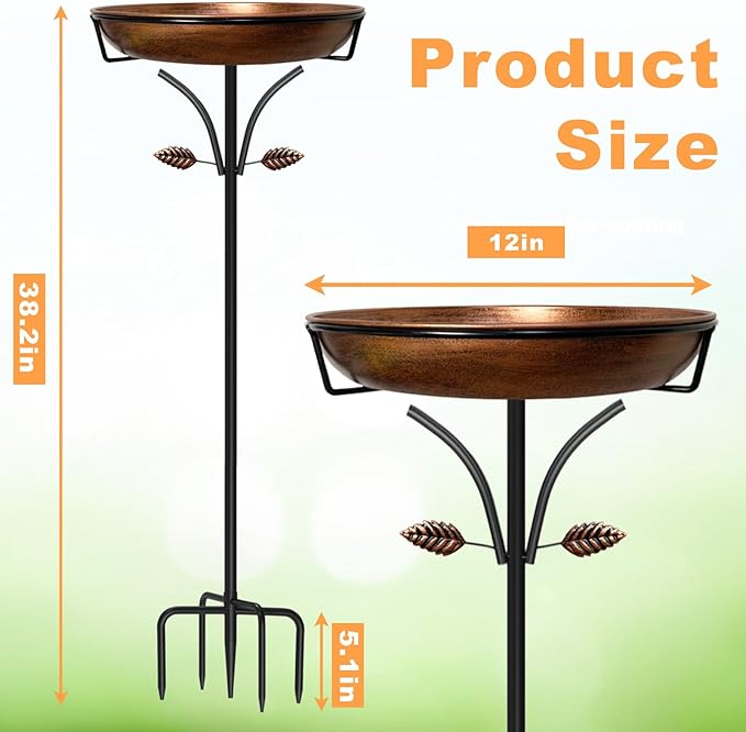 Metal Bird Bath for Outdoor, Vintage Free Standing Birdbathswith Metal Stake Stand,Detachable Bird Baths Feeder Bowl for Garden Patio Yard Lawn Decor,Upgraded 5-Pronged Base (Antique Bronze)
