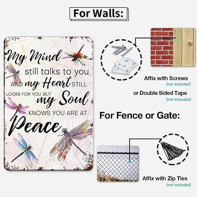 YOYI ART Metal Dragonfly Wall Decor Sign - My Mind Still Talks to You, Vintage Tin Signs for Home, Bedroom, Kithcen, Garden, Patio and Yard Wall Art Accessories, Gifts for Women, 8 x 12 inch