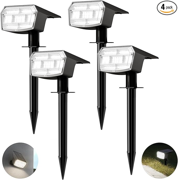 HIBOITEC Solar Spot Lights Outdoor Waterproof IP65 59LED 3 Lighting Modes Landscape Lights Solar Powered Uplights Adjustable Brightness Dusk to Dawn for Outside Garden Yard Trees 4 Packs Cool White