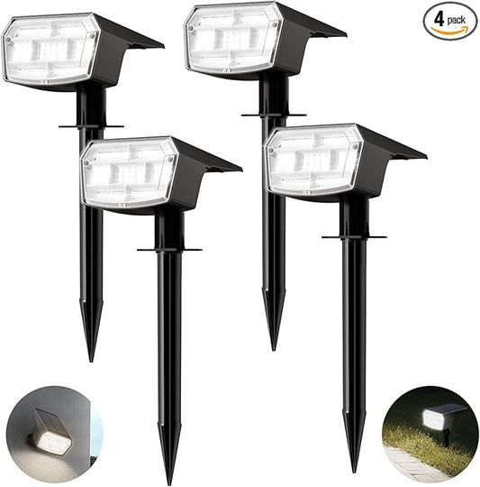 HIBOITEC Solar Spot Lights Outdoor Waterproof IP65 59LED 3 Lighting Modes Landscape Lights Solar Powered Uplights Adjustable Brightness Dusk to Dawn for Outside Garden Yard Trees 4 Packs Cool White