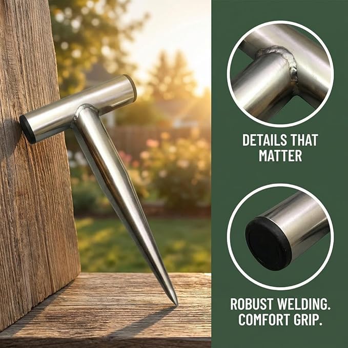 Heavy Duty Stainless Steel Garden Hand Dibber Tool, Hand Dibber, Seed Dibbers, Seed Planter for Tulips and Daffodils, T-Handle Hole Digger to Sow Bulbs, Ideal Gift for Gardeners (Big)