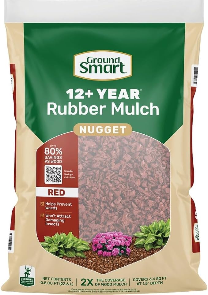 GroundSmart Out Door Garden Fencing Rubber Mulch 0.8 Cubic Feet, Cedar Red