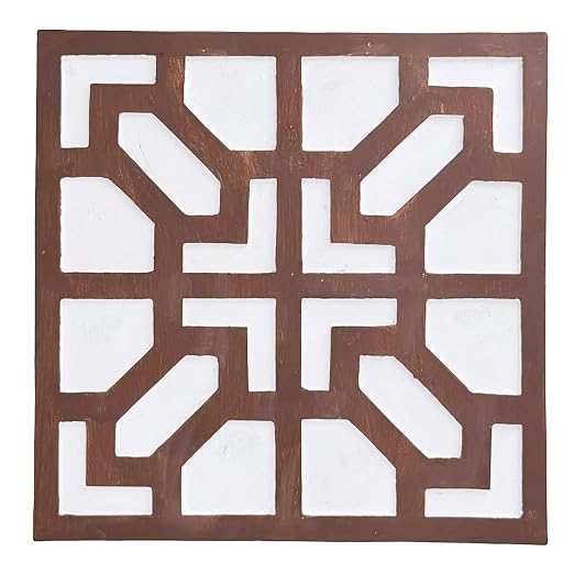 2 Pack Square Stepping Stones, 10” Cement Garden Path Stones in Moroccan Tile Design, Modern Geometric Outdoor Patio Decor, Weather-Resistant (Sahara Clay)