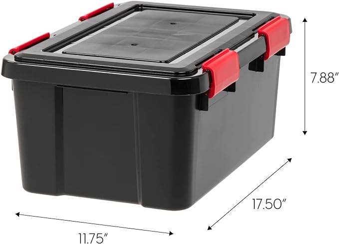 IRIS USA WeatherPro 19 Qt Storage Bins with Lids, 6 Pack, BPA-Free Plastic Gasket Box with Tight Latch and Seal, Stackable Nestable Tote Tub - Black/Red