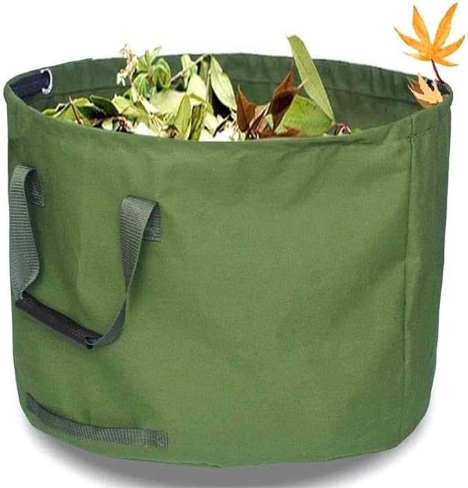 33 Gallon Garden Bag Collapsible, Green Leaf Bag with Military Canvas Fabric, Reusable Garden Waste Bags, Pop Up Gardening Container