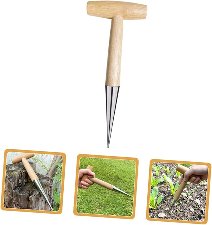 Kisangel Garden Hole Punch Dibber Tool T-Handle Seed Planter for Weeding and Planting