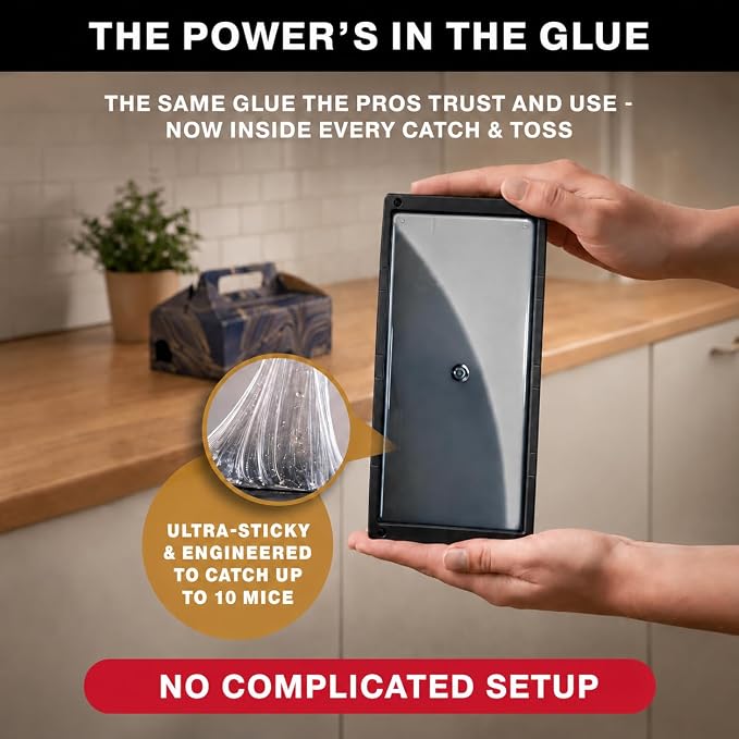 Catchmaster Catch & Toss: No-Touch, No-See Disposable Mouse Glue Traps Indoor, No Bait Needed (2 Pack), Catches up to 10 Mice — Pesticide-Free, 6 Months of Child & Pet Protection Sticky Mouse Traps