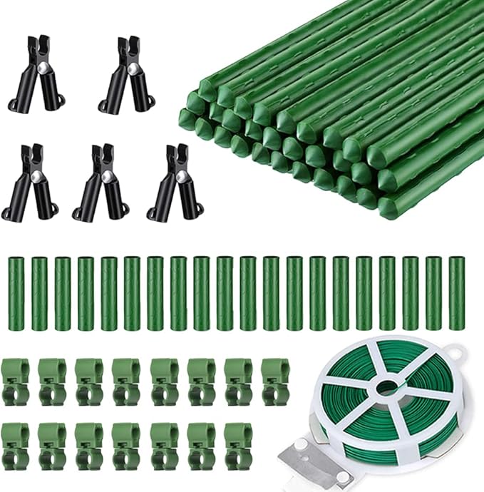 7/16" Garden Stakes,30pcs 16" Plant Stakes DIY 3ft 4ft 5ft 6ft Plant Support Sticks,Plant Support Stake with Sturdy Steel Core to Build Plant Trellis for Outdoor Garden Vegetables