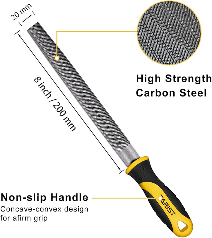 TARIST 8 inch Half Round Metal File, Professional Carbon Steel file, Tool Sharpener for Professionals and DIY