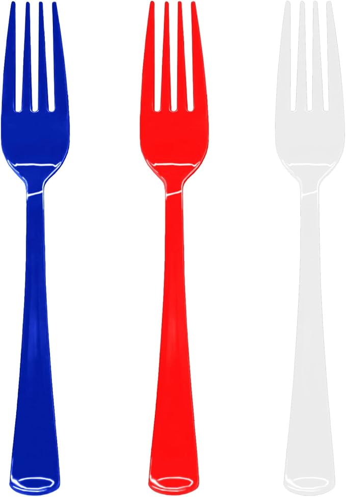 60 Pcs Red White and Blue Plastic Forks, 4th of july Plastic Forks, Heavy Duty Disposable Plastic Cutlery Set for Memorial Day, Election Day, 4th of July Independence Day, Veterans Day Decorations
