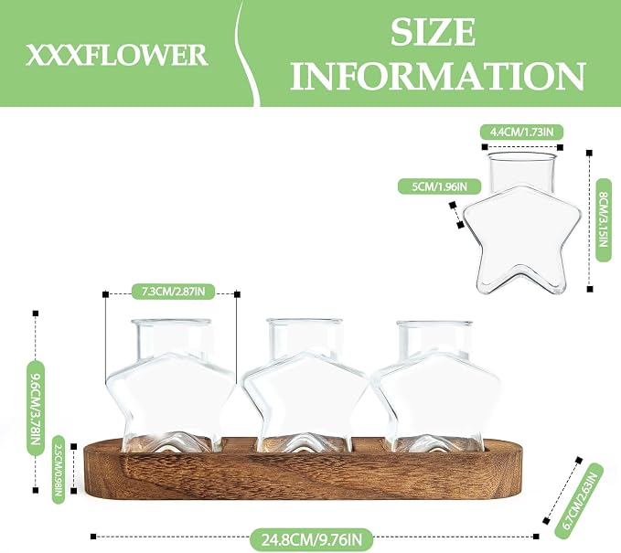 XXXFLOWER Plant Propagation Station with Wooden Stand,Air Plant Terrarium Starter Kits Star Vases for Flowers Plant Cutting Rooting Pots Indoor Hydroponic Glass Planter for Plant Lovers,3 Jars