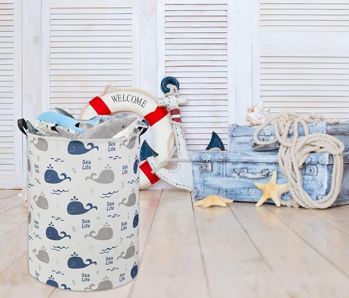 Kids Laundry Basket Baby Hamper Whale Toy Storage Bin for Boys Room Decor for Bedroom Bathroom(Whale)