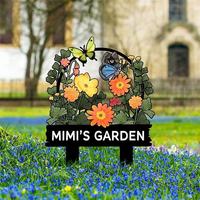Personalized Metal Yard Sign for Mother's Day, Bird & Flower Design, Gift for Garden Lovers, Metal Sign, Garden Decor (Butterfly)