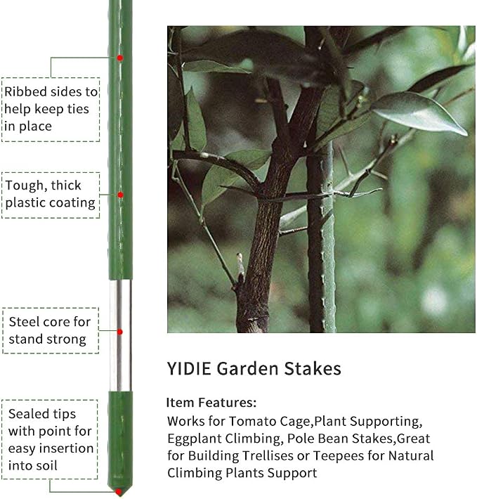 Sturdy Metal Garden Stakes 6 Ft Plastic Coated Steel Plant Sticks Tomato Stakes,Pack of 50