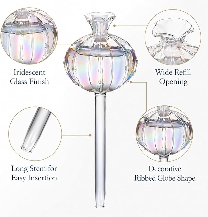 6 Pcs Plant Watering Globes, Glass Self-Watering Globes, Guava-Shaped, Automatic Irrigation Bulbs for Indoor Outdoor Potted Plants