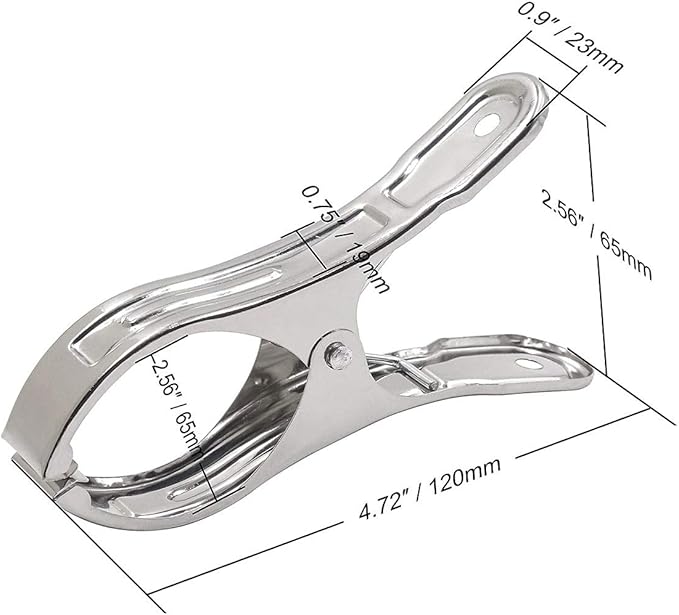 6 Pack 4.7" Stainless Steel Pool Cover Clips, Heavy Duty Pool Cover Clamps for Above Ground Pool Winter Wind Guard, Multipurpose Beach Towel Clips, Laundry Clothespins, Curtain & Quilt Clips