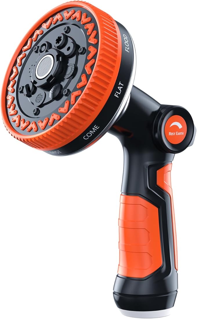 Rosy Earth Garden Hose Nozzle, Heavy Duty Metal Water Hose Sprayer, 9cm/3.5" Ultra-Wide Garden Hose Sprayer, 8 Patterns, Thumb Control Water Hose Nozzle High Pressure for Watering, Cleaning, Car, Pet