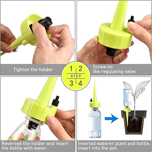 Self Watering Spikes,Plant Waterer,New Upgraded Plant Watering Devices, Automatic Vacation Drip Irrigation Watering Bulbs Globes Stakes System with Slow Release Control Valve Switch (6Pcs)