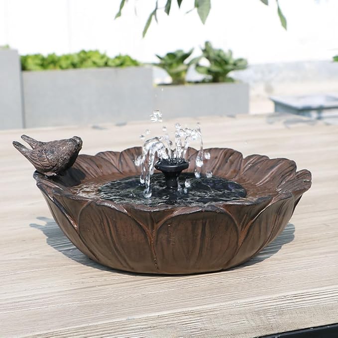 Solar Bird Bath Fountain,Sunflower with Resting Bird,Solar Powered with 3 Nozzles,Outdoor Garden Bird Bath,Solar Water Fountain for Bird Bath,Hummingbird Bird Bath for Outdoor