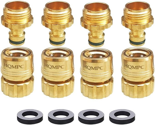 HQMPC Garden Hose Quick Connect No Pb Brass Hose Quick Connect Quick Connect Hose Fittings Water Hose Connectors 3/4" GHT (4SETS)