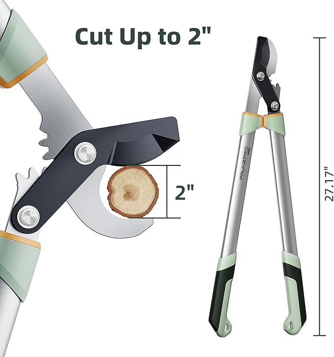 PrunePro Loppers for Tree Trimming Stainless Steel Branch Cutter Heavy Duty Bypass Tree Pruner Rust Resistant Sharp Blade Up to 2" Tree Limb Trimmer for Gardening