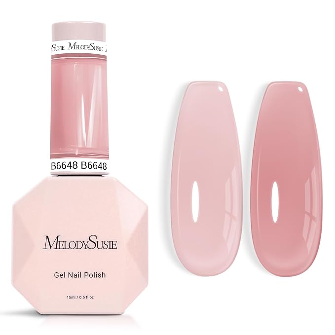 MelodySusie Jeweliver Jelly Gel Nail Polish, 0.5Fl.oz Airy Sheer Pink Gel Polish Soak Off UV LED Light Cure Gift for Women Manicure Nail Art DIY at Home B6648