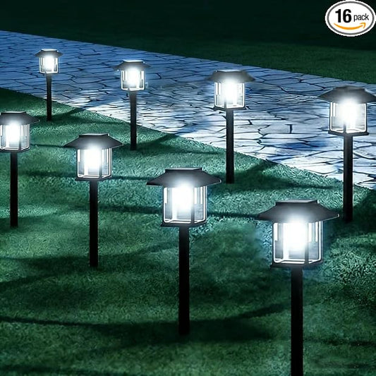 16-Pack Solar Lights Outdoor (Extra-Bright & Smart Auto On/Off), Solar Powered Garden Lights, Waterproof Solar Pathway Lights for Landscape, Path, Yard, Patio, Driveway, Walkway Decor (Cool White)
