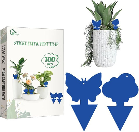 100 Pcs Sticky Traps for Fungus Gnat (Plants), Fruit Fly, Whitefly, and Fly, Yellow Sticky Insect Catcher Traps for Indoor/Outdoor, Kitchen, and Plants, High-End Glue, Non-Toxic (100 Pcs Blue)