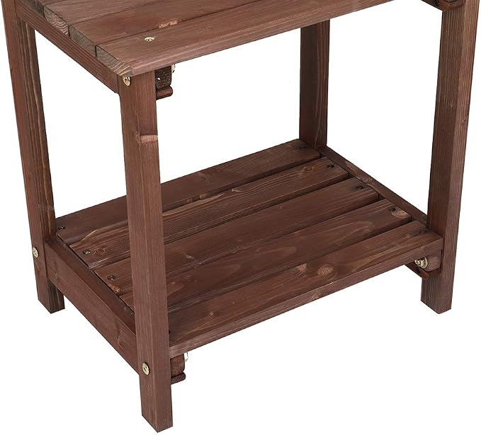 Patio Coffee Bistro Side Table,Indoor Outdoor Small Wooden Rectangular Side End Table,Modern Wood Bedside Table,with Shelf,for Garden Yard Lawn Balcony (Brown)
