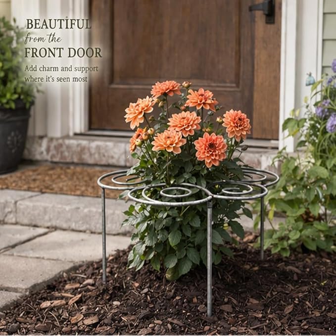 Metal Plant Support Ring for Garden, Peony Cage Stand, Indoor Pots, Flower Hoop, Decorative Grow Through Rings, Stackable Houseplant Stake, Dahlia Cage, Outdoor Orchid Clip(1PC,Medium)