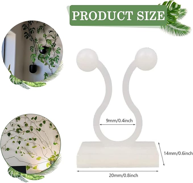 Tmofs 100Pcs Plant Climbing Wall Fixture Clips,Plant Fixer Invisible Wall Vines Fixing Clips Self-Adhesive Clips Plant Vine Traction for Indoor Outdoor Decoration and Cable Wire Fixing (White)