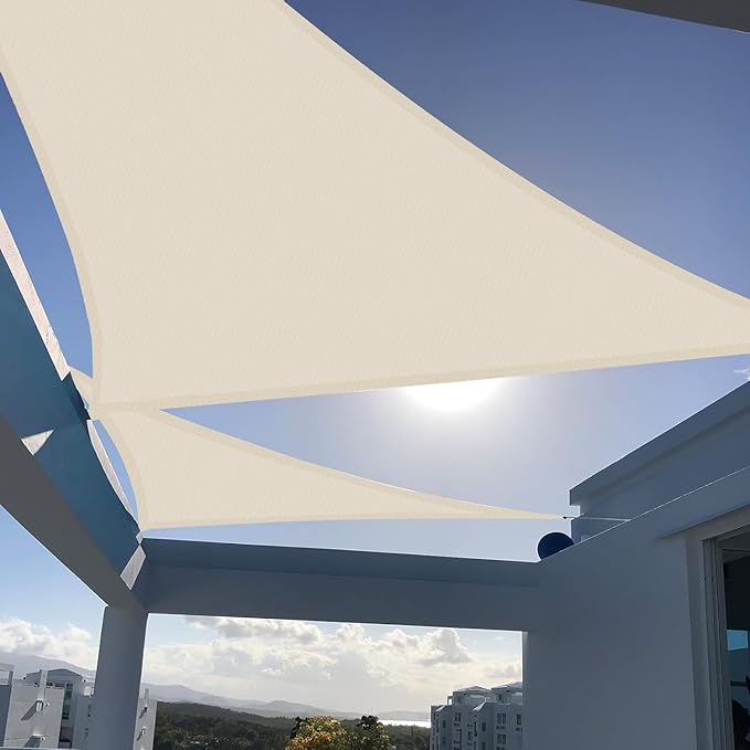 SUNNY GUARD Custom Size 18'x18'x18' Butter Cream Sun Shade Sail Triangle UV Block Shade for Backyard Yard Patio Deck Garden(Customized)
