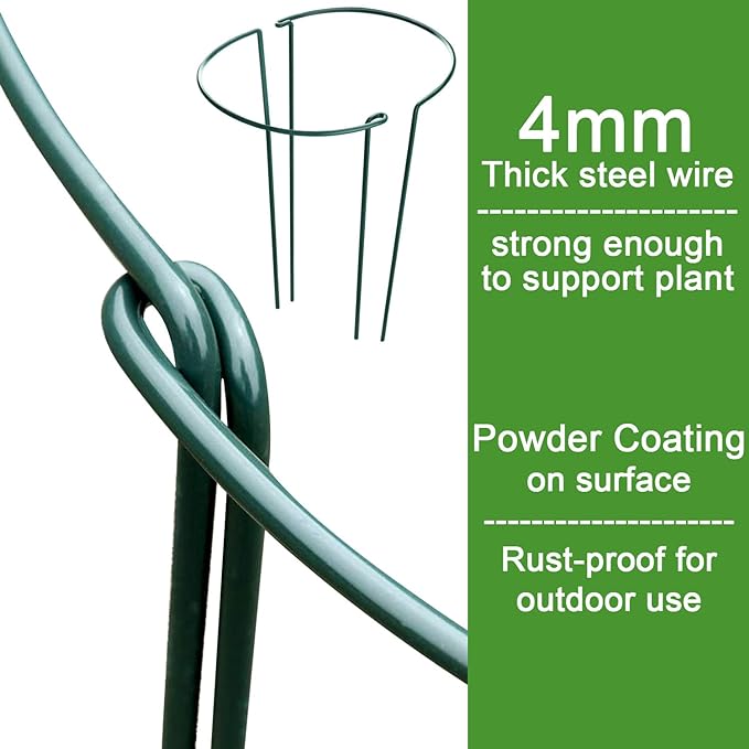 HiGift Peony Cages and Supports 24" H x 10" W, 8 Pack Tall Snake Plant Support Stake Half Round Metal Garden Stake for Indoor and Outdoor Plants, Flower Support Ring Border for Tomato,Hydrangea,Rose