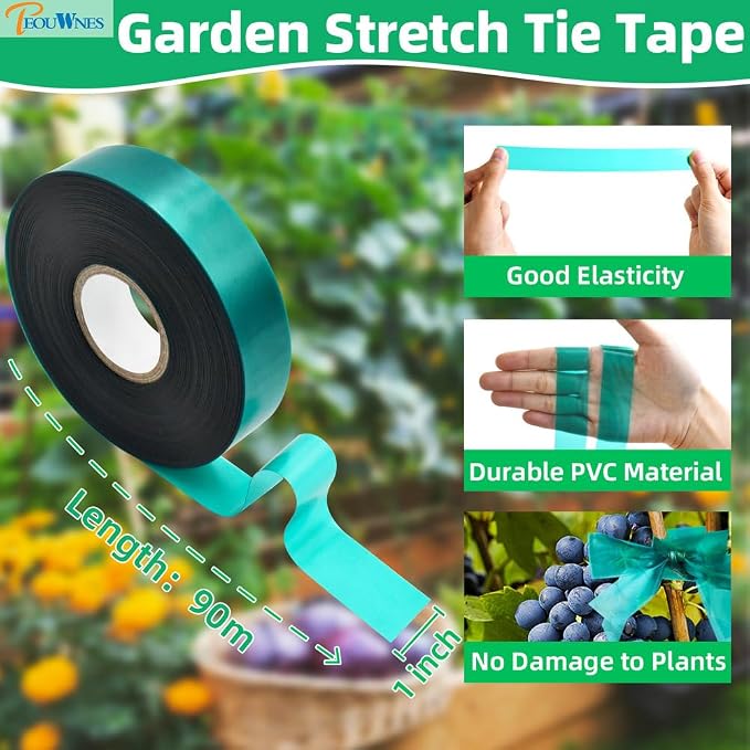 150 FEET x 1" Wide Thick Stretch Non-Adhesive Tie Tape, Green Plant Garden Tie, Plant Ribbon for Branches, Climbing Planters, Flowers