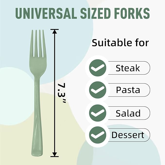 50 Pcs Sage Green Plastic Forks, Sage Green Silverware Set Disposable Cutlery Heavy Duty 50 Forks for or Birthday, Baby Shower, Picnic, Wedding