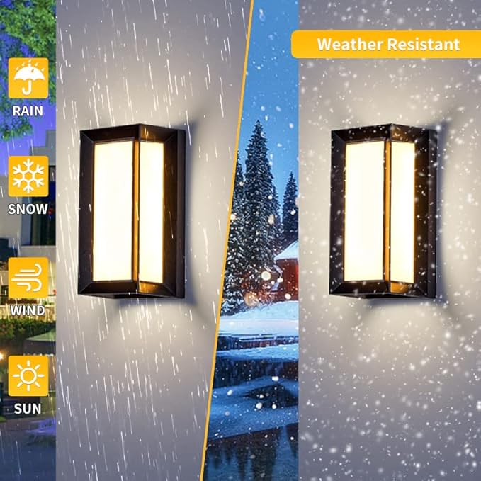 LED 18W Modern Rectangular Outdoor Wall Sconce 3000K Outside Light for House Patio, Black with Full Border Warm White, IP64 Waterproof Outdoor Wall Lights for House Patio Exterior Wall (1 Pack)