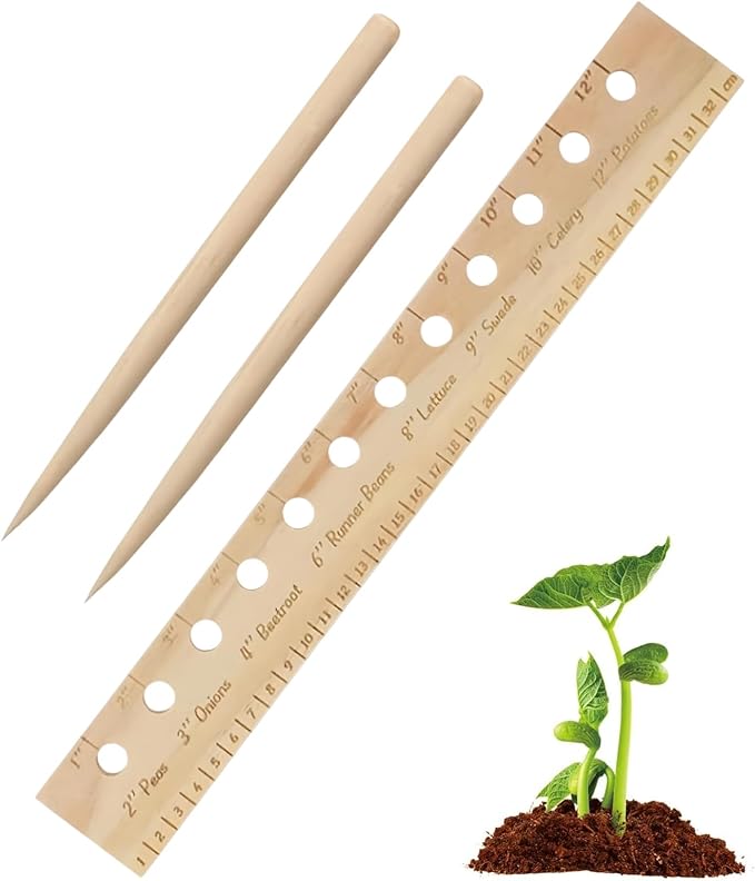 Spacer Tool Seeder Planting Ruler, Precision Seed Spacer & Ruler with Holes and Plant Dibber, for Vegetable, Garden, Yard, Wooden with Holes