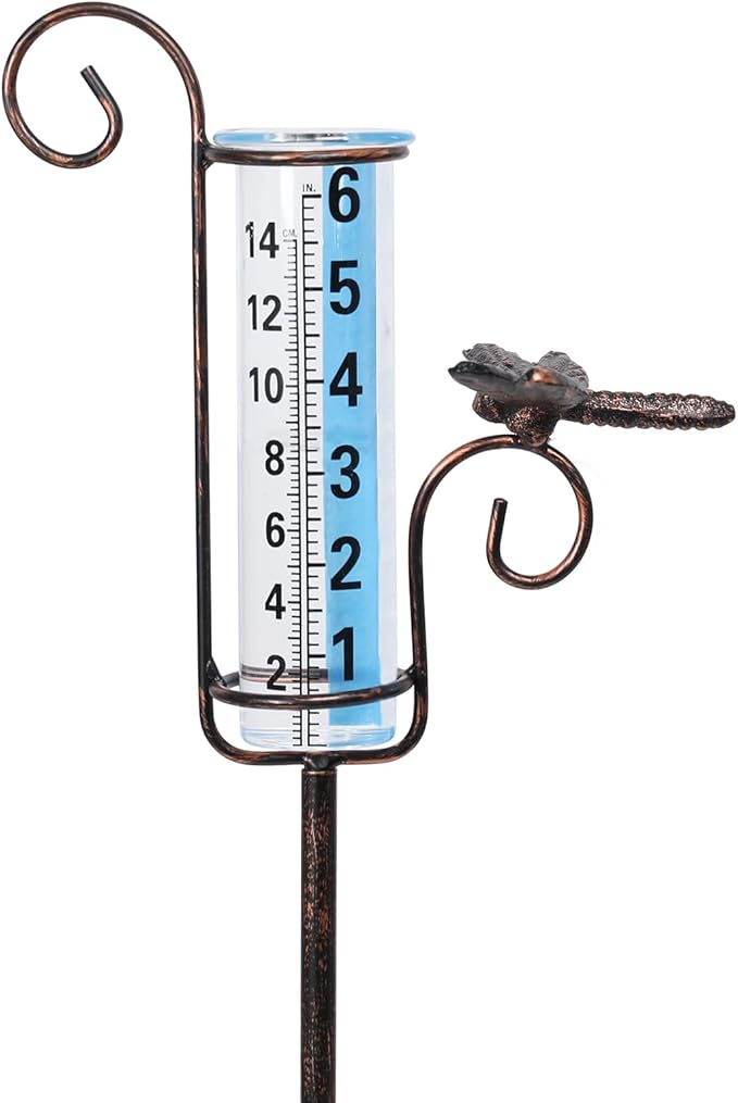 WONDER GARDEN Rain Gauge Outdoor, 6 Inch Capacity Large Number Easy Read Dragonfly Rain Measure Gauge for Lawn, Yard and Garden