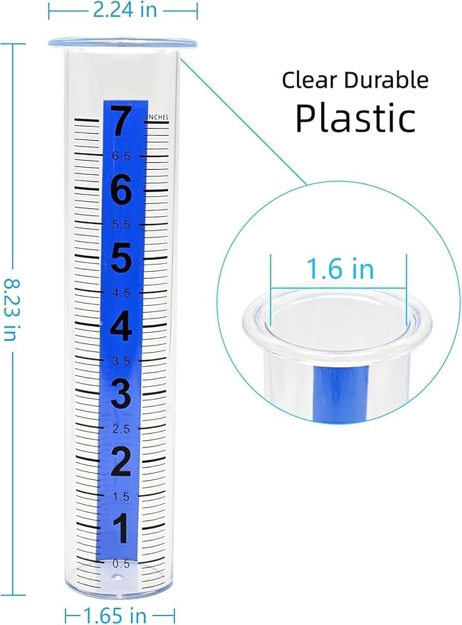 2pcs 7in Large Rain Gauge Outdoor Replacement Tube Cylinder Clear Plastic | Freeze Proof crack Weather Resistant, Big Numbers in tenths Accurate Easy to Read, Safe for Child pet Yard Garden, sturdy